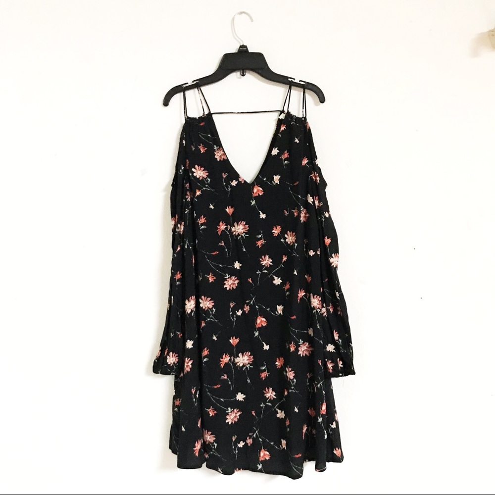 Strappy Cold Shoulder Open Back Shift Floral Dress